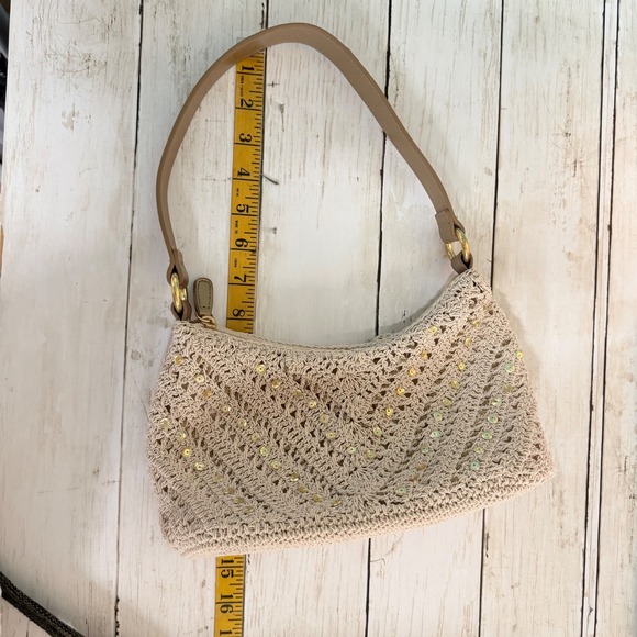 Vtg Y2K 90s Hobo Shoulder Bag Women S Cream Crochet Beaded Boho Summer Purse - Picture 8 of 12